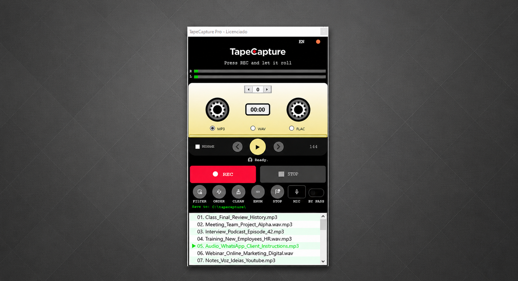 Interface do Software TapeCapture